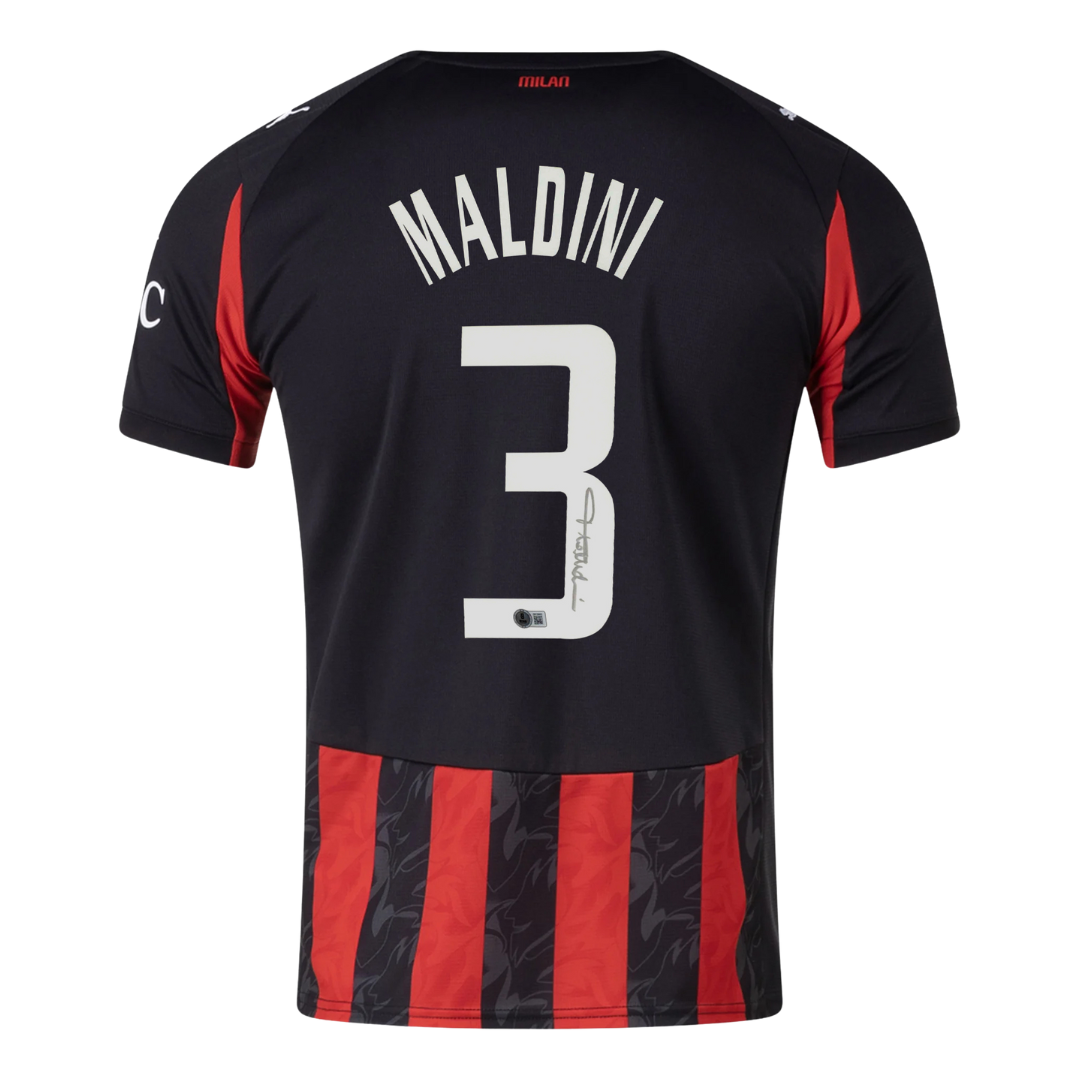 Paolo Maldini Signed AC Milan 2025-26 Soccer Jersey #3 with Beckett Witness